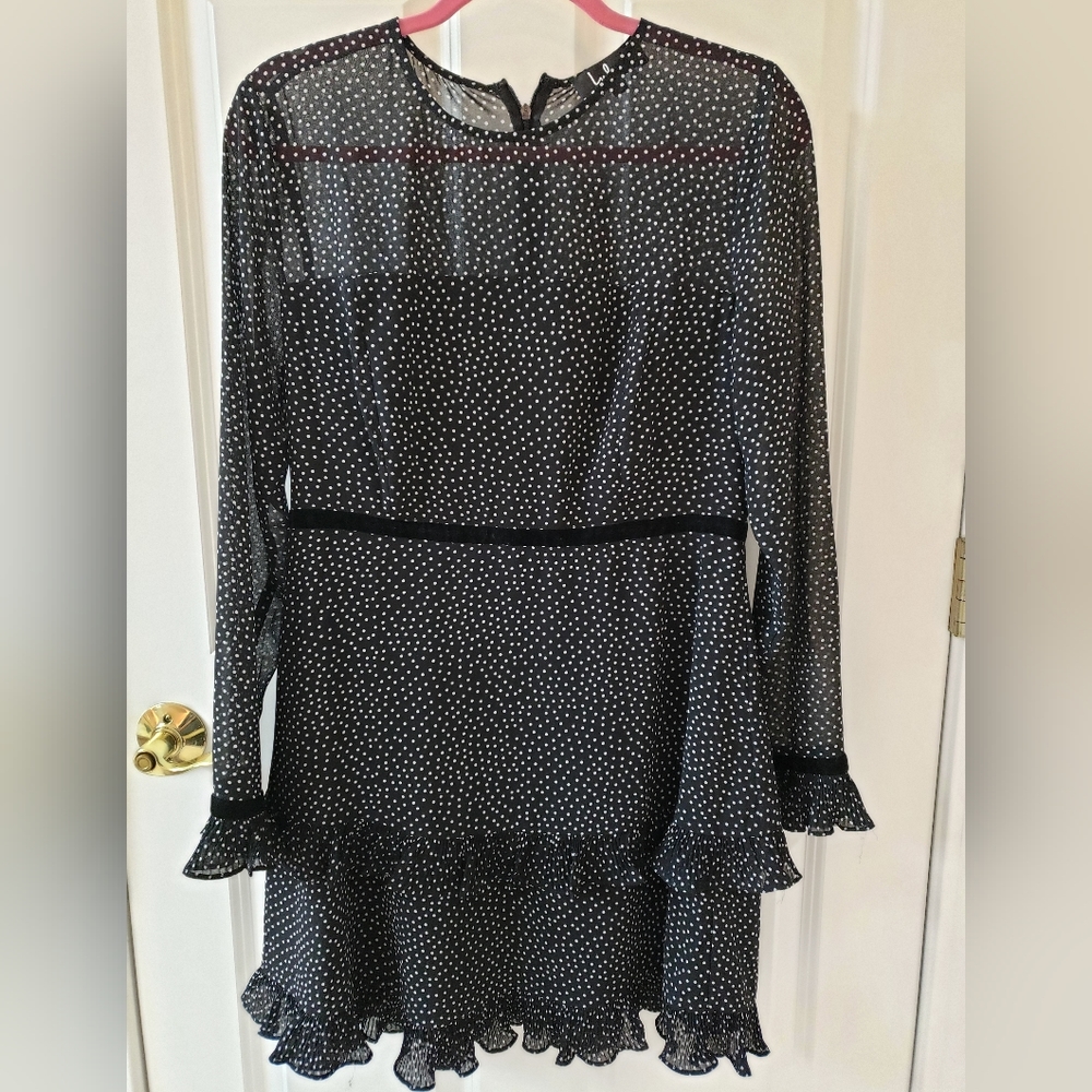 Lulus black dress with white polka-dots women's size Large